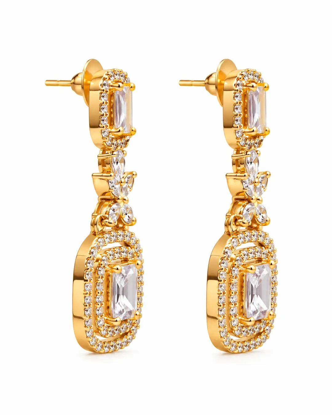 ROYAL RECTANGLE CZ DROP EARRINGS.