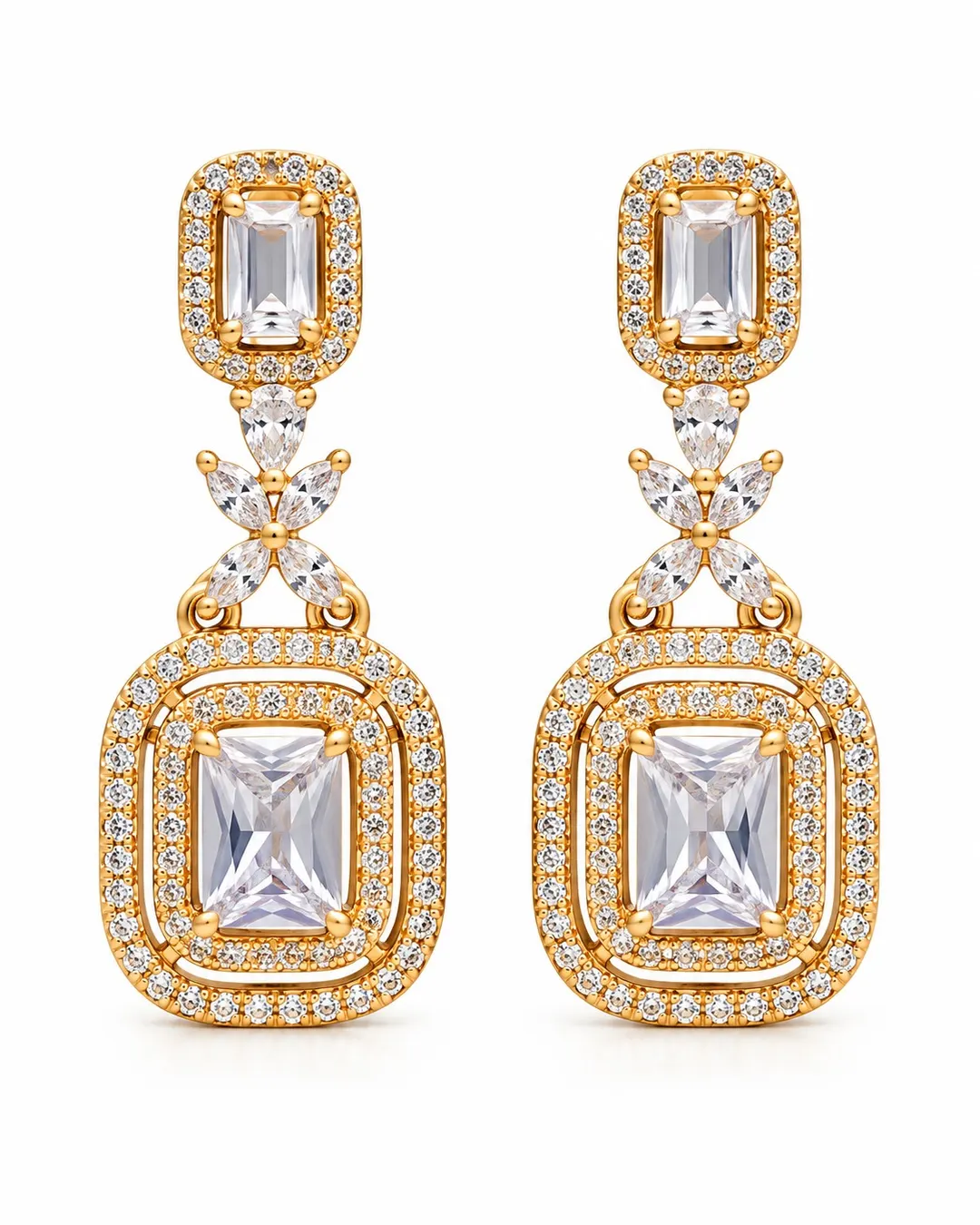 ROYAL RECTANGLE CZ DROP EARRINGS.