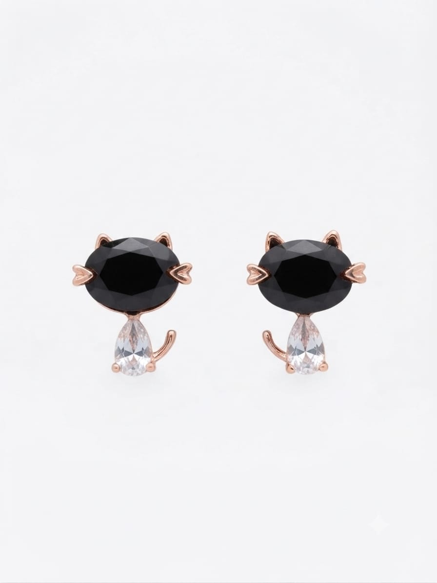 CAT DESIGN BLACK STUD EARRINGS.