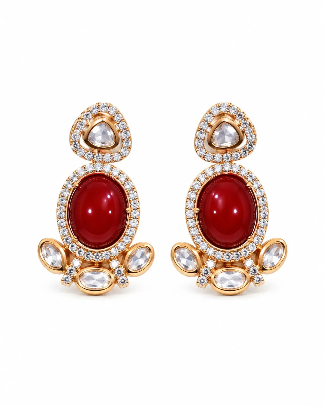 ROYAL RUBY RED STONE KUNDAN DROP EARRINGS