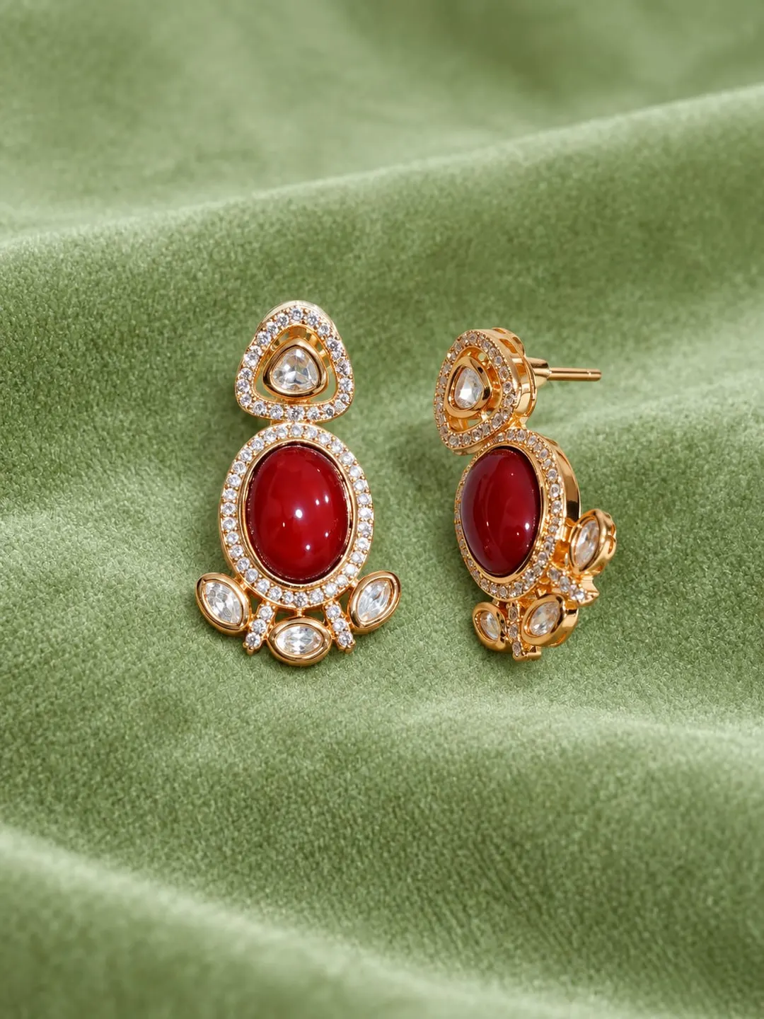 ROYAL RUBY RED STONE KUNDAN DROP EARRINGS