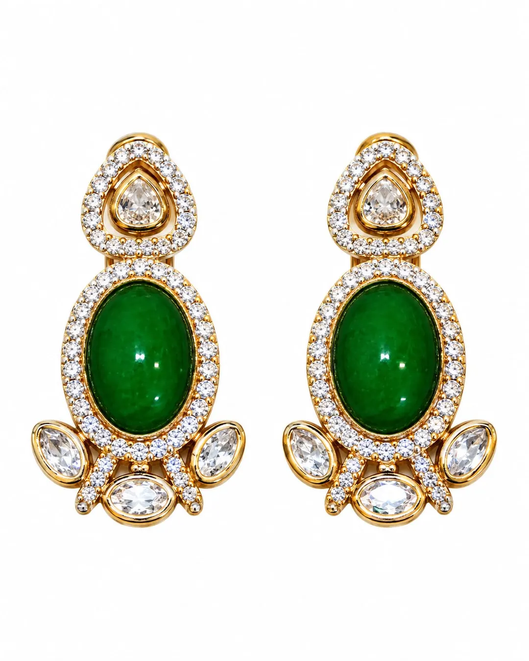 ROYAL EMERALD GREEN STONE KUNDAN DROP EARRINGS