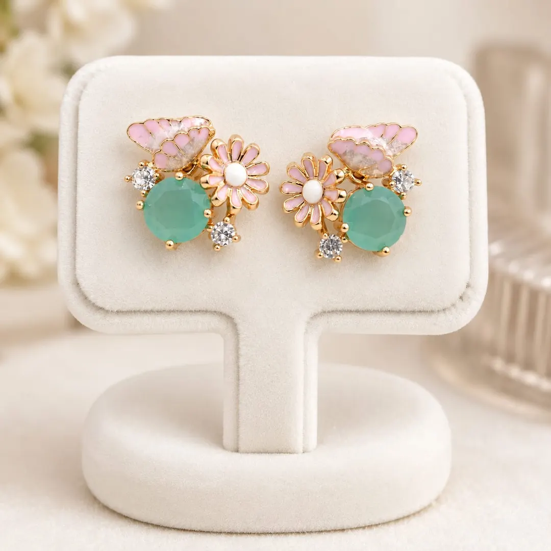 PINK BUTTERFLY FLORAL EARRINGS