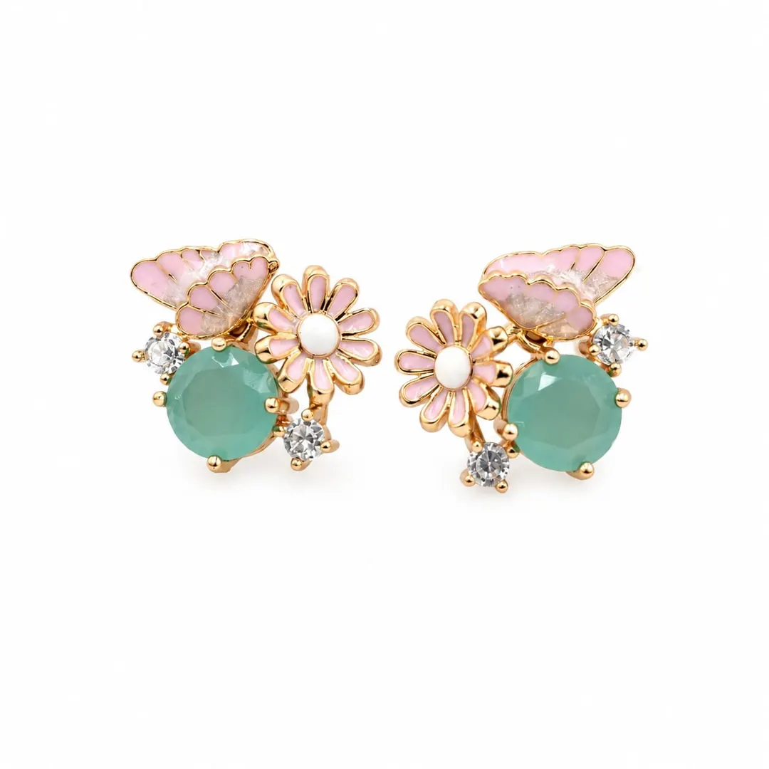 PINK BUTTERFLY FLORAL EARRINGS