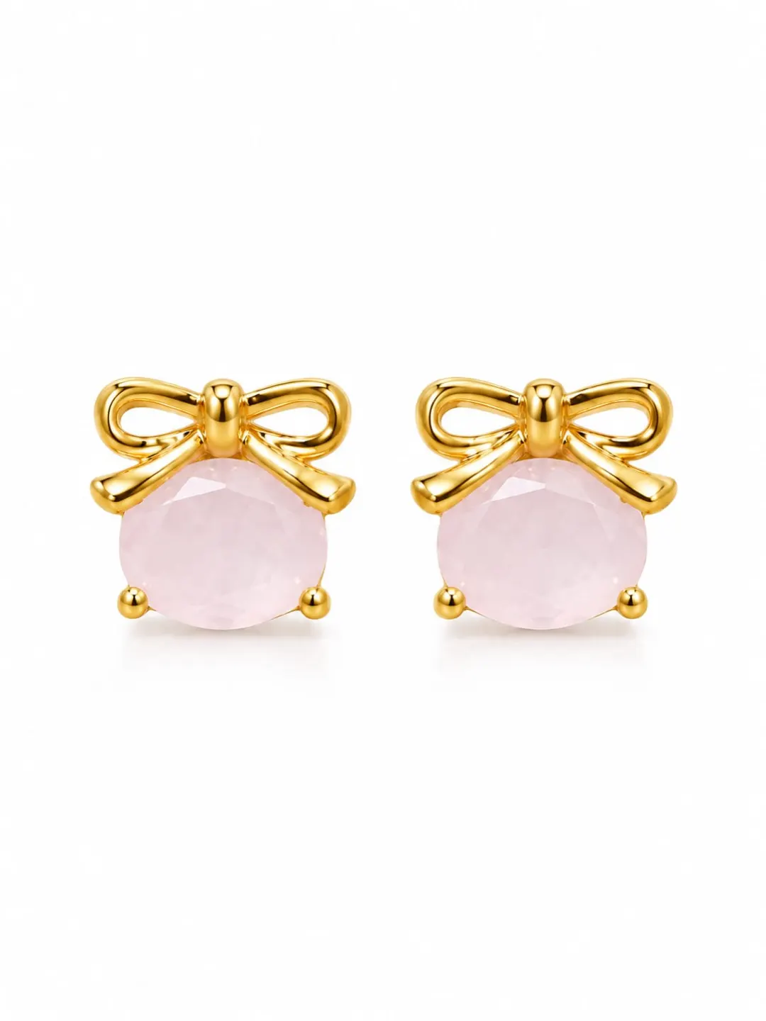 GOLDEN PINK CRYSTAL BOW STUD EARRINGS