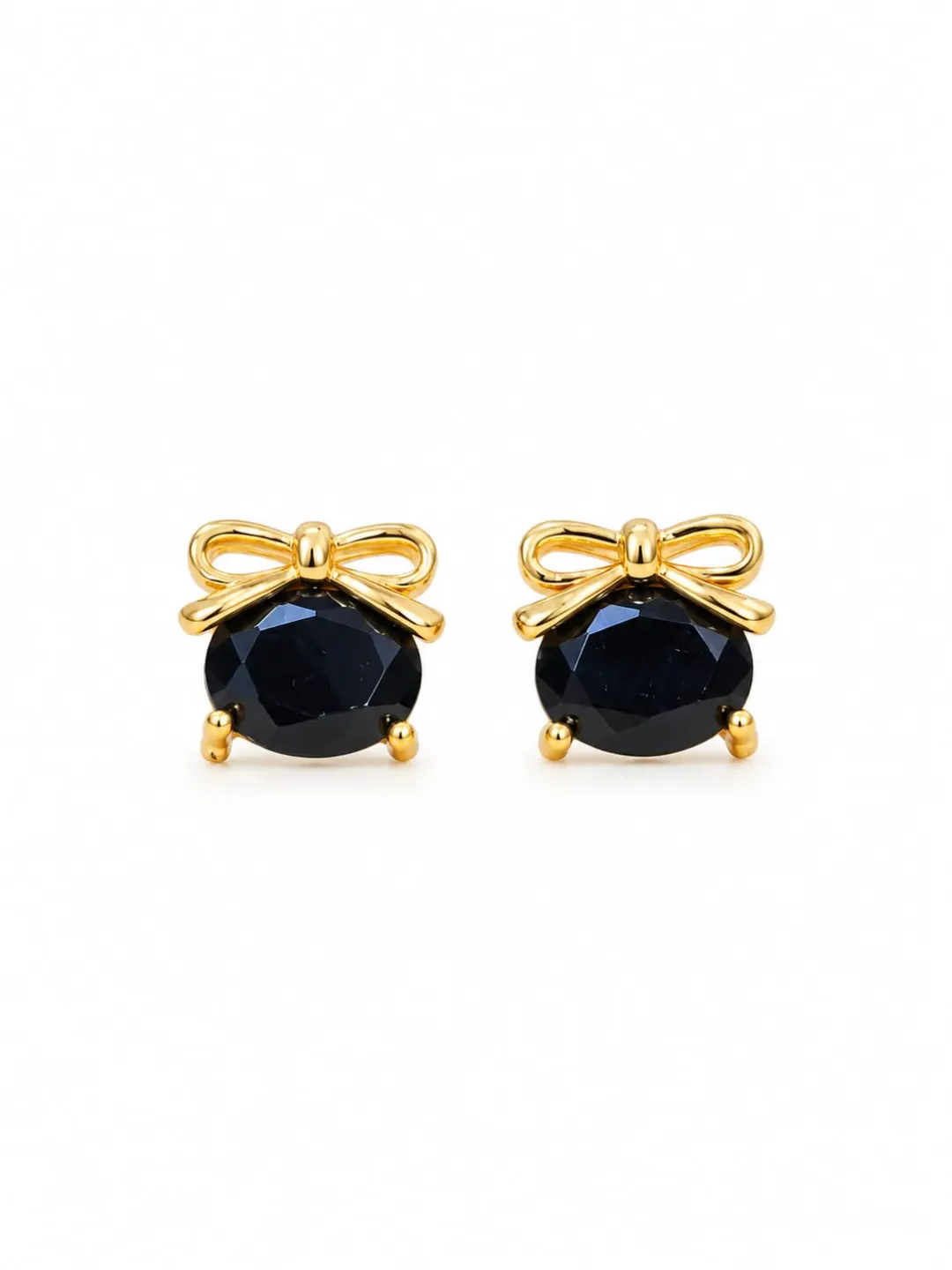 GOLDEN BLACK CRYSTAL BOW STUD EARRINGS