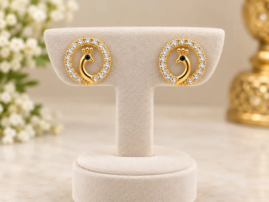 GOLDEN PEACOCK CRYSTAL ROUND STUD EARRINGS