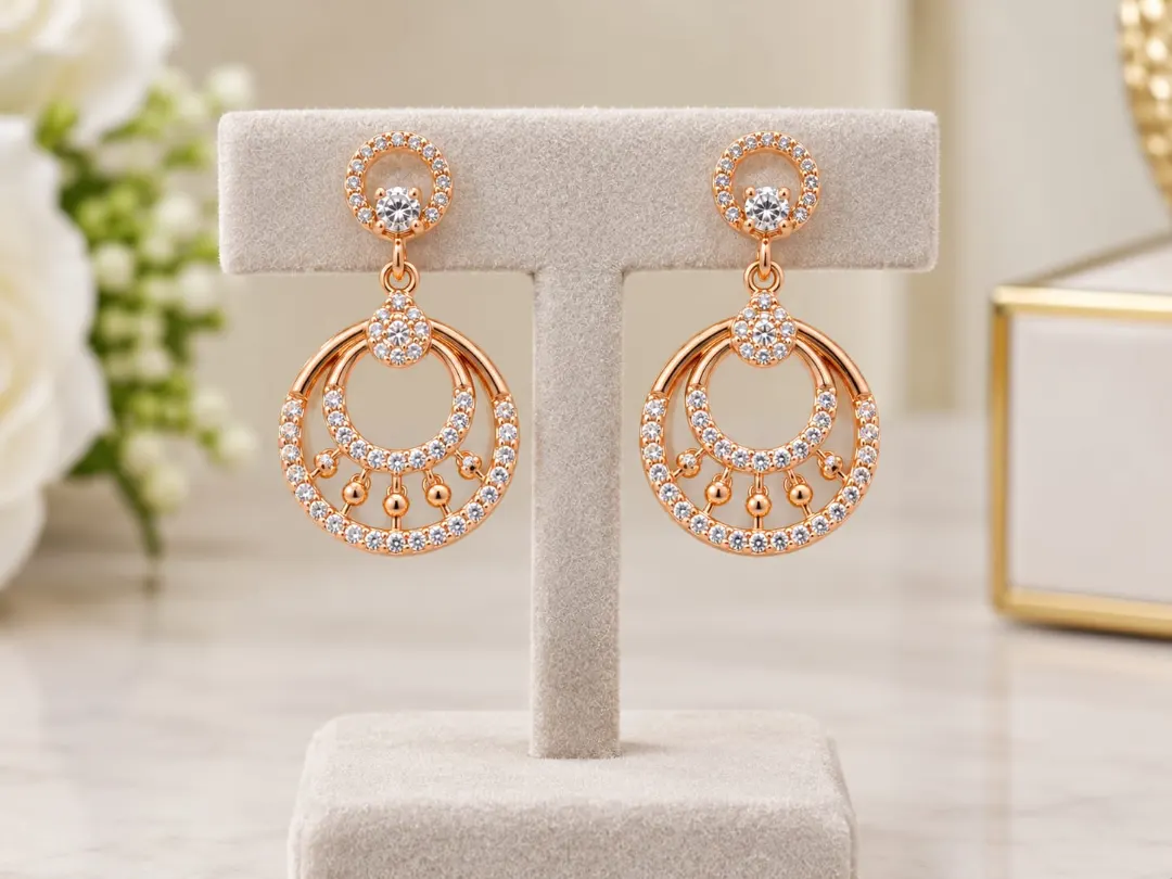 ROSE GOLD DOUBLE CIRCLE CRYSTAL DROP EARRINGS