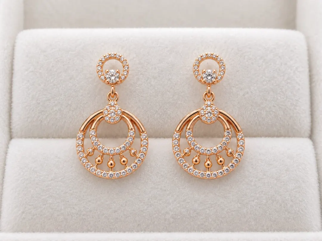 ROSE GOLD DOUBLE CIRCLE CRYSTAL DROP EARRINGS