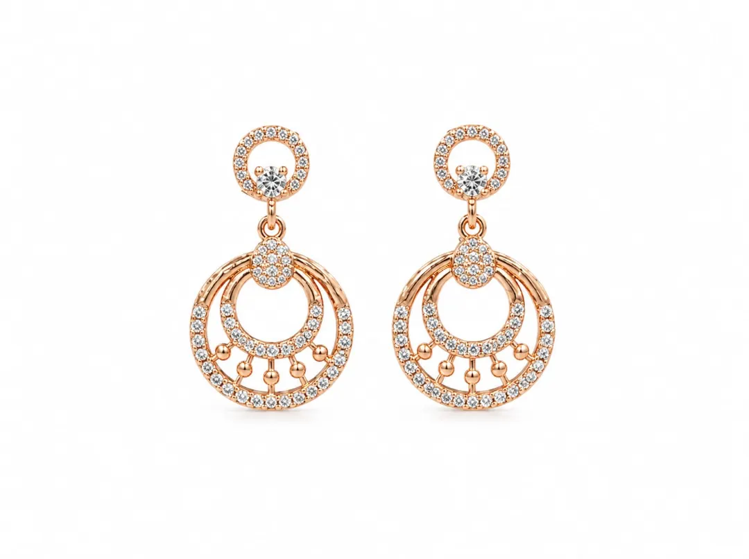 ROSE GOLD DOUBLE CIRCLE CRYSTAL DROP EARRINGS