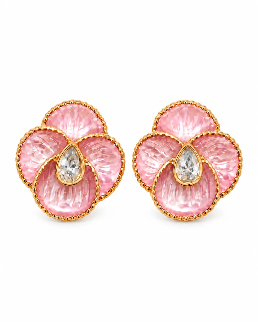 PINK FLORAL ENAMEL STUD EARRING.