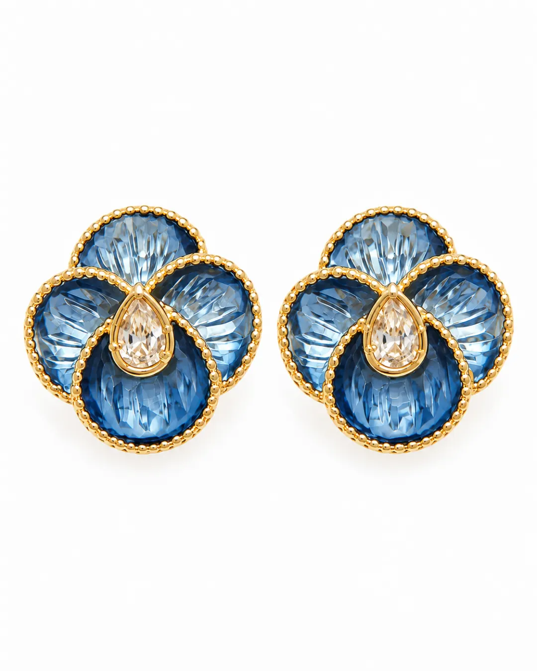 BLUE FLORAL ENAMEL STUD EARRINGS.