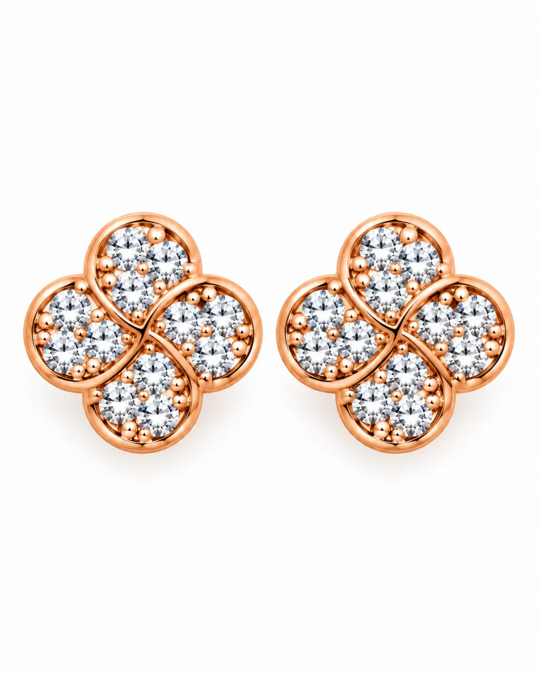 FOUR  PETAL FLORAL CLUSTER STUD EARRINGS.