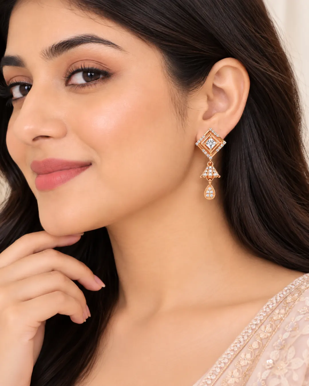 ROSE GOLD CRYSTAL DROP EARRINGS