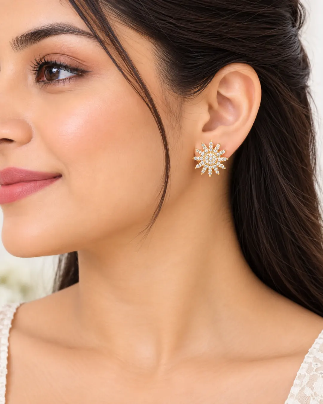 GOLDEN SUNBURST CRYSTAL STUD EARRINGS