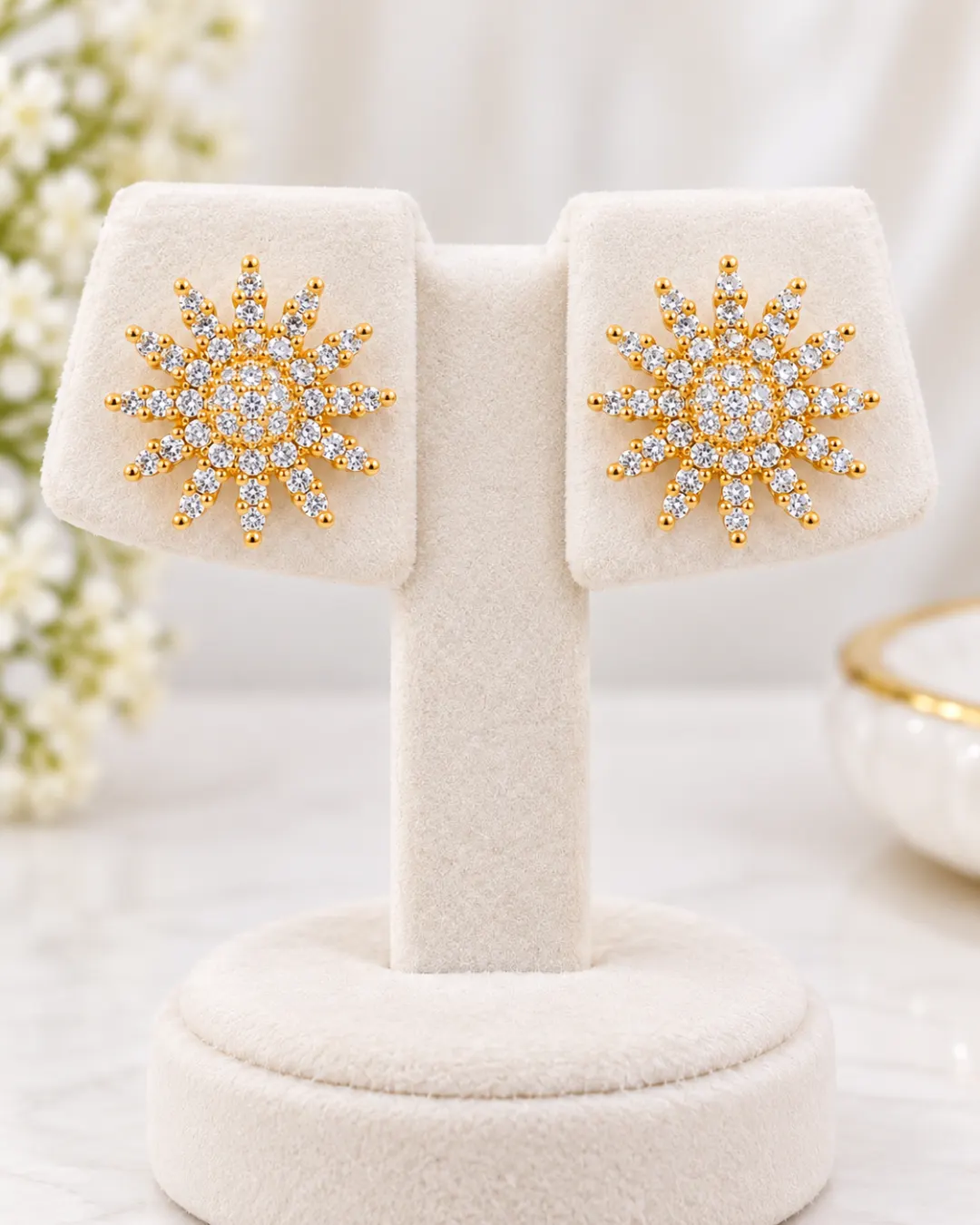 GOLDEN SUNBURST CRYSTAL STUD EARRINGS