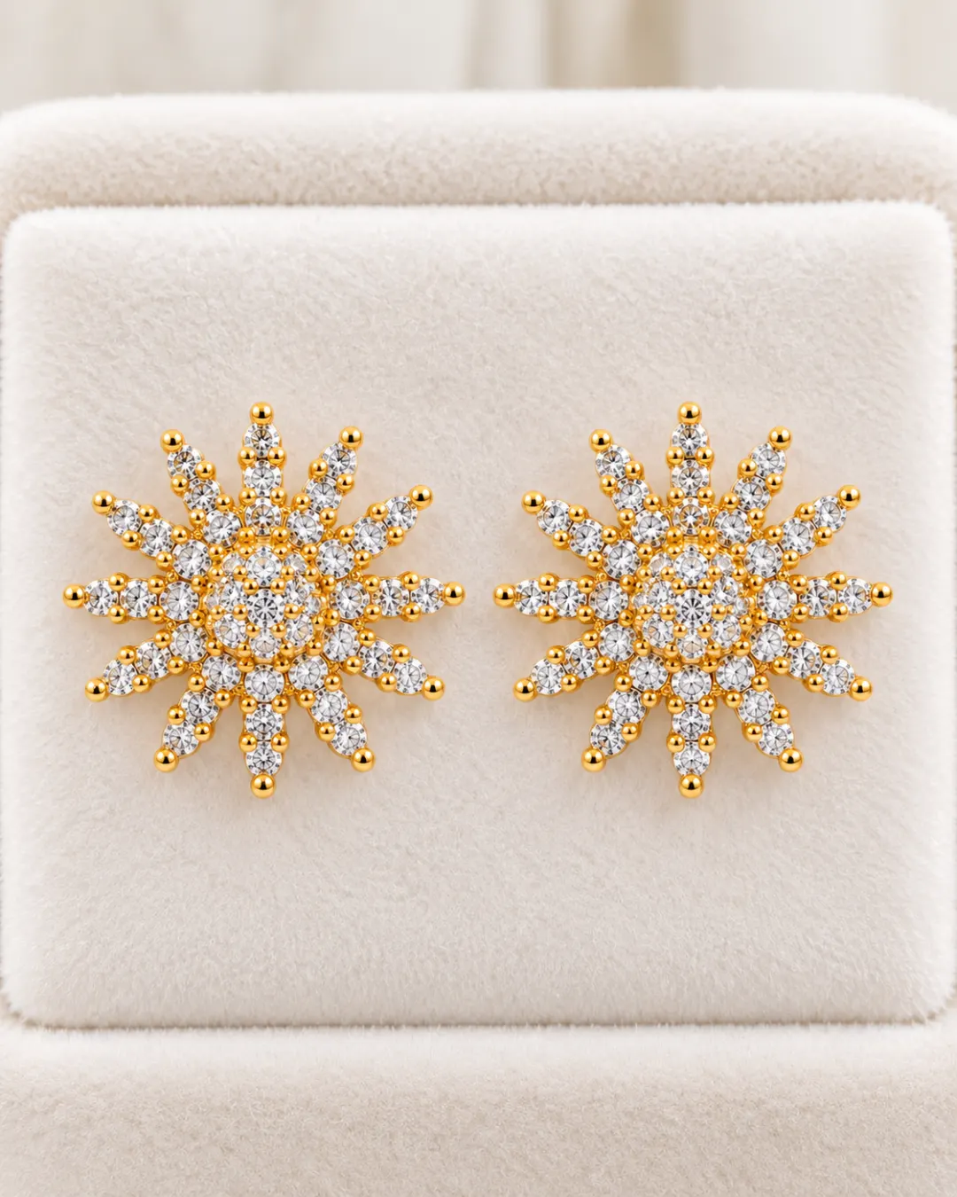 GOLDEN SUNBURST CRYSTAL STUD EARRINGS