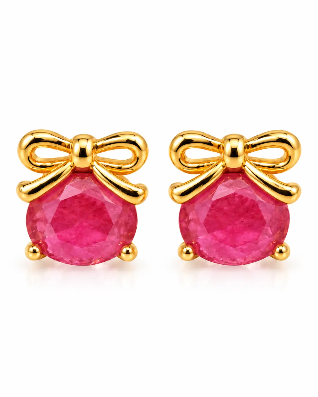 GOLDEN RUBY PINK CRYSTAL BOW STUD EARRINGS