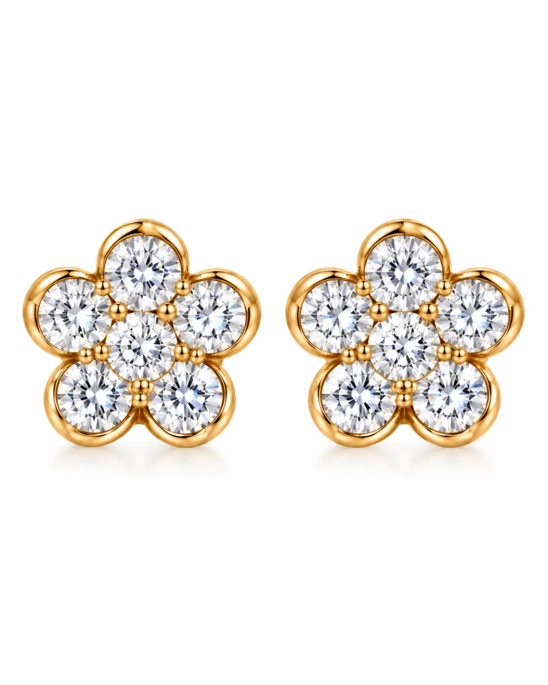 GOLDEN SPARKLING FLORAL CRYSTAL STUD EARRINGS