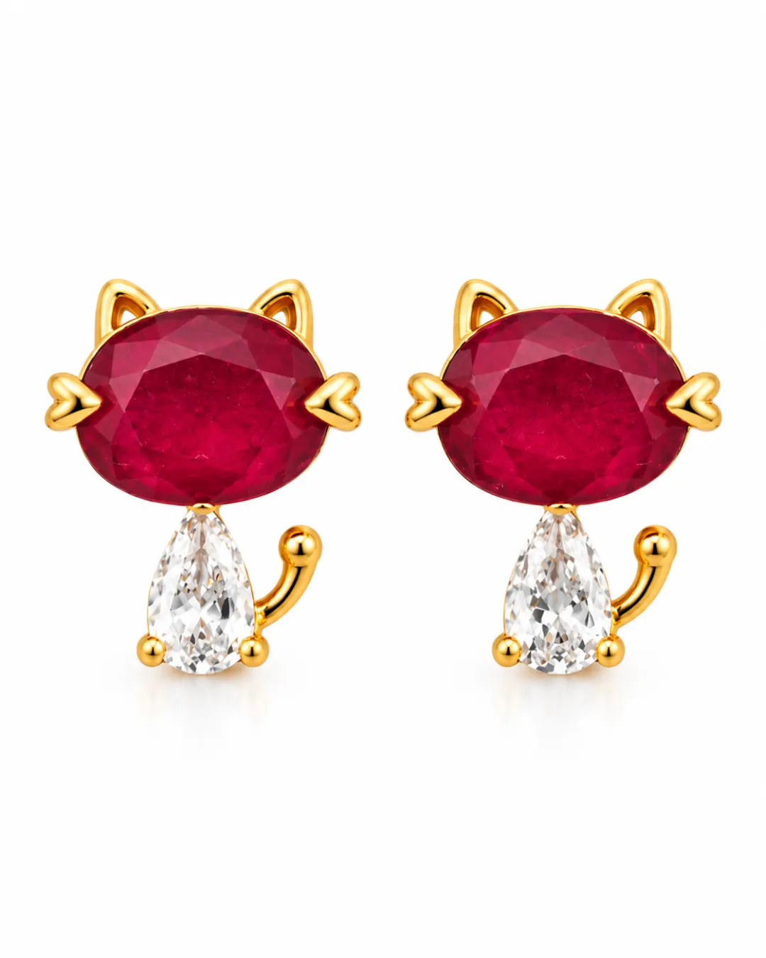 RUBY RED CAT DESIGN STUD EARRINGS