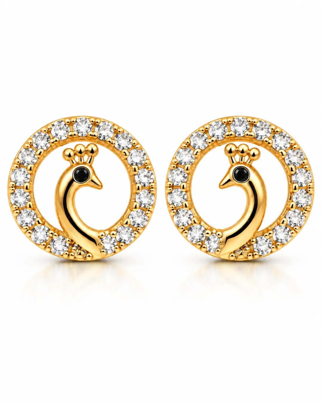 GOLDEN PEACOCK CRYSTAL ROUND STUD EARRINGS