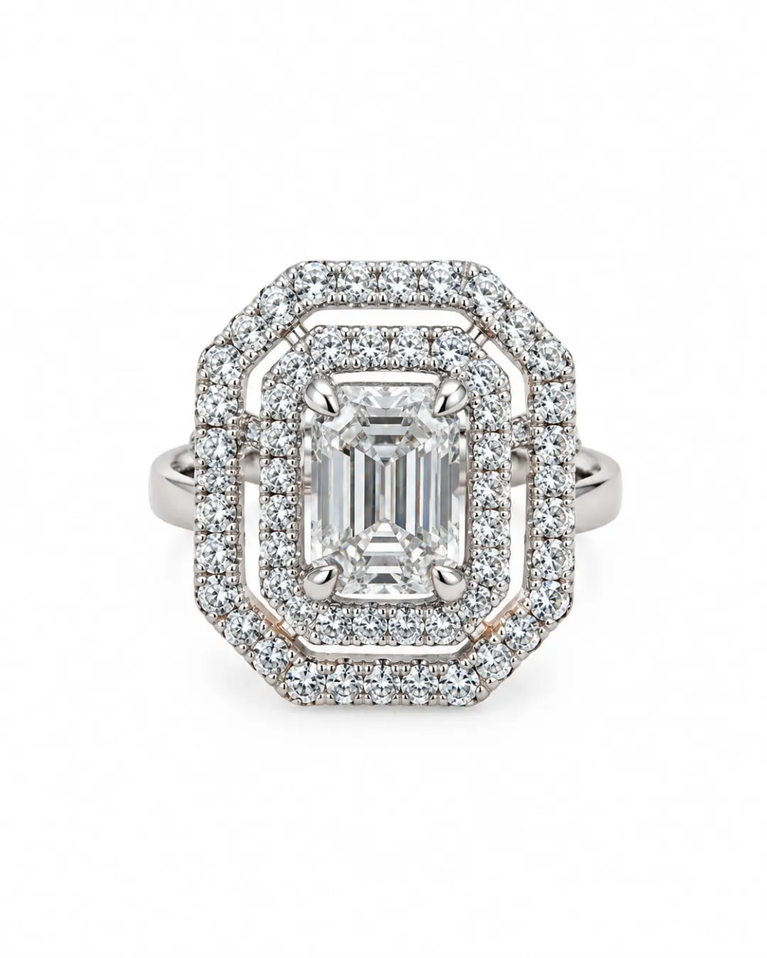 EMERALD CUT CRYSTAL DOUBLE HALO RING