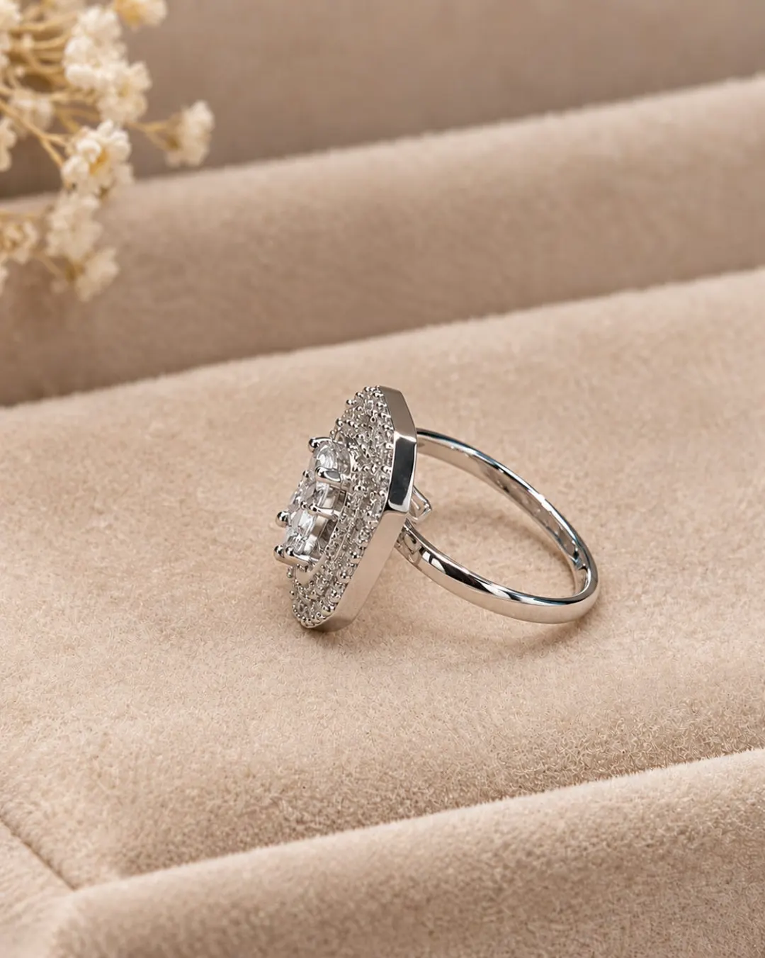 EMERALD CUT CRYSTAL DOUBLE HALO RING