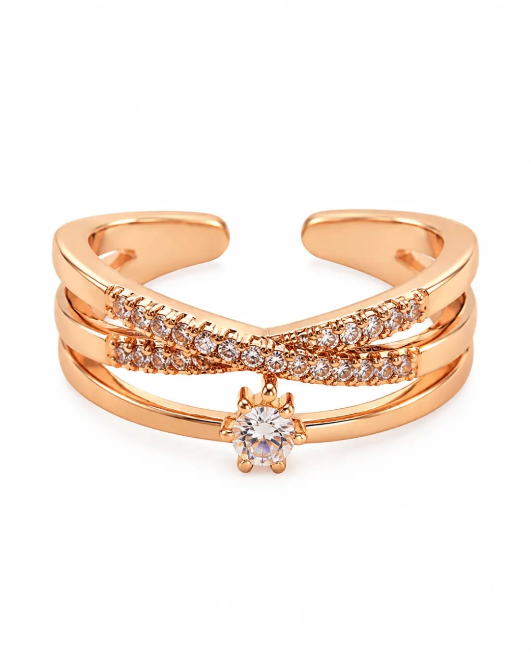 ROSE GOLD FLORAL DAIMOND CUFF RING