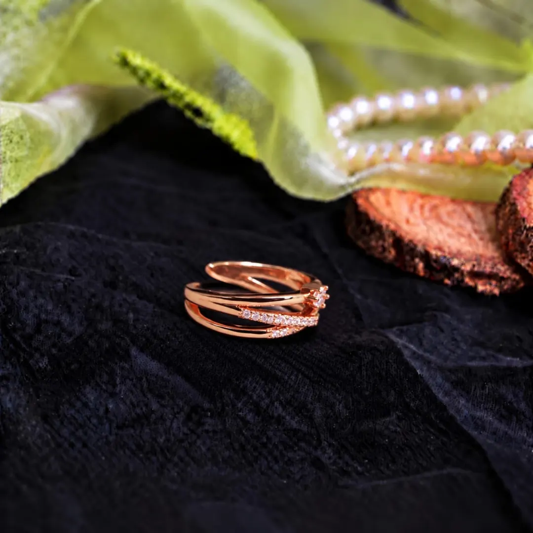 ROSE GOLD FLORAL DAIMOND CUFF RING