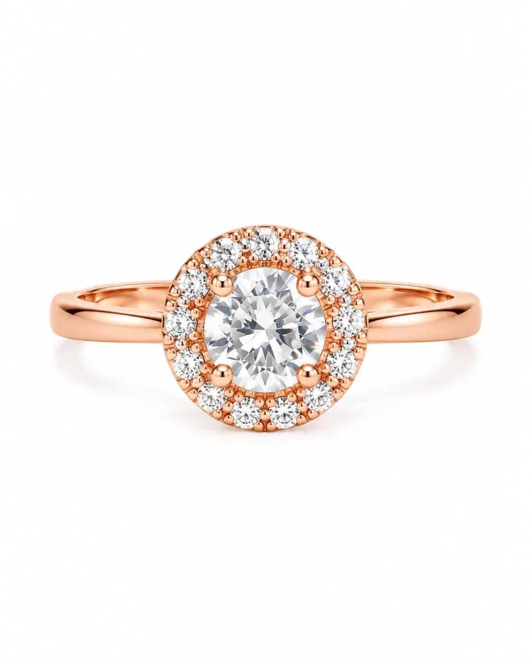 ROSE GOLD ROUND HALO SOLITAIRE RING