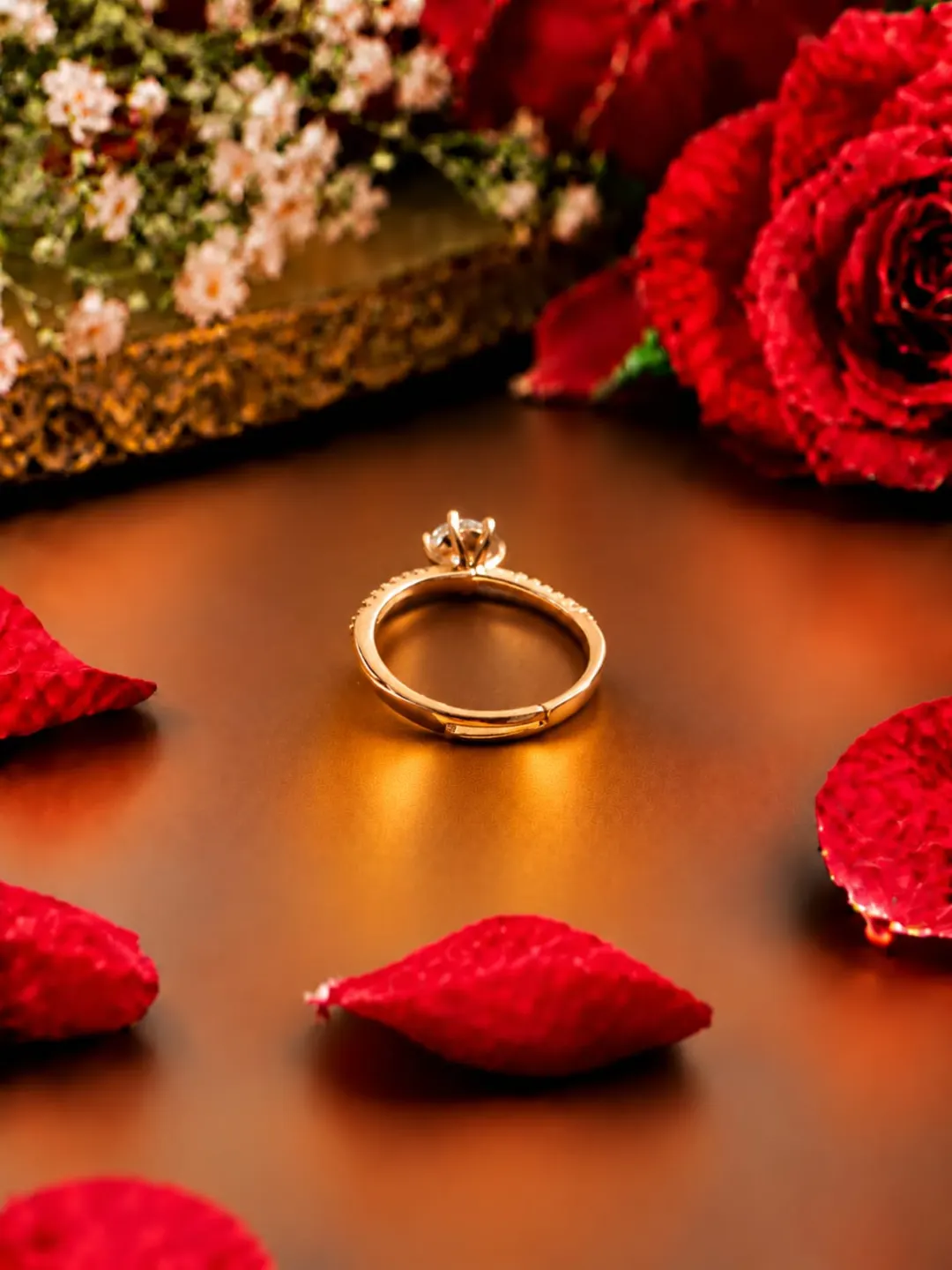 ROSE GOLD SOLITAIRE DIAMOND FLORAL RING