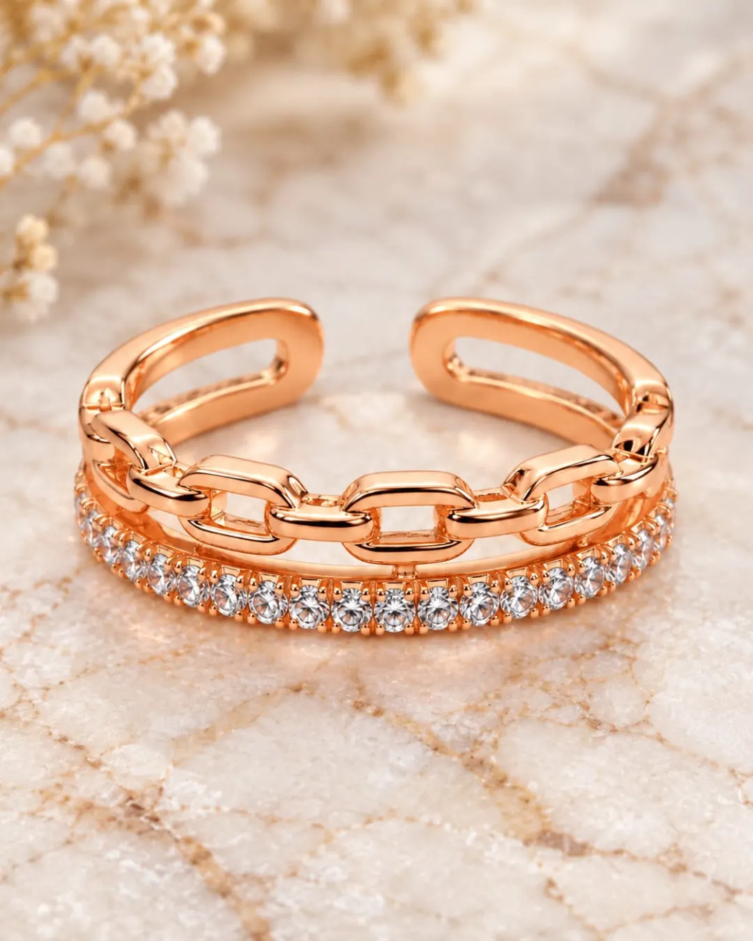 ROSE GOLD DUAL LAYER CHAIN LINK RING