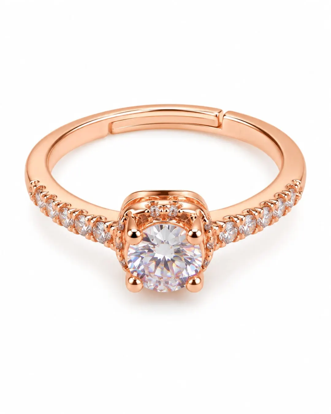 ROSE GOLD CLASSIC SOLITAIRE STONE-STUDDED RING