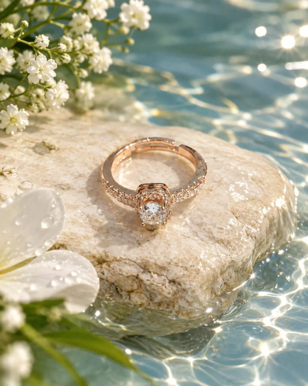 ROSE GOLD CLASSIC SOLITAIRE STONE-STUDDED RING