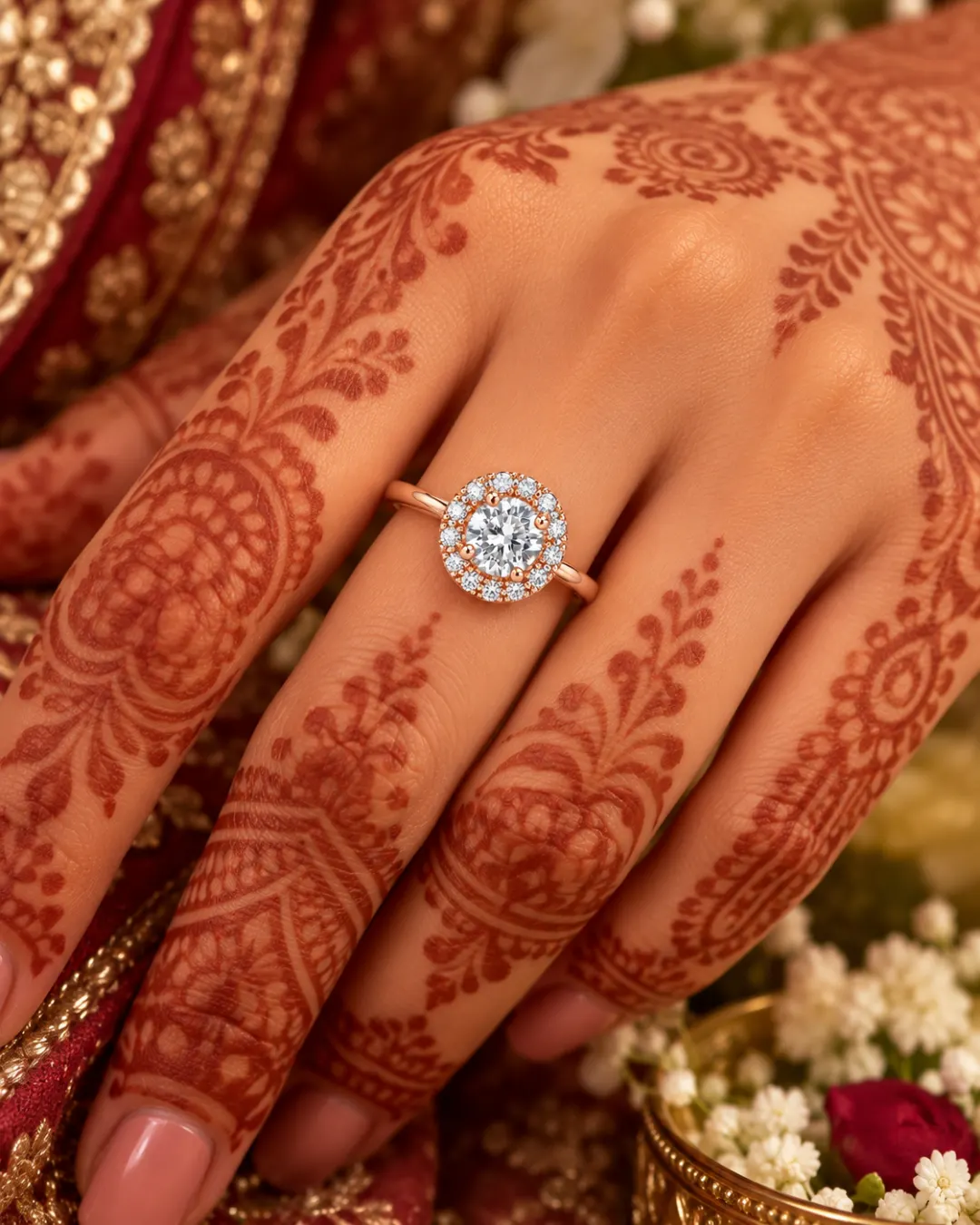 ROSE GOLD ROUND HALO SOLITAIRE RING