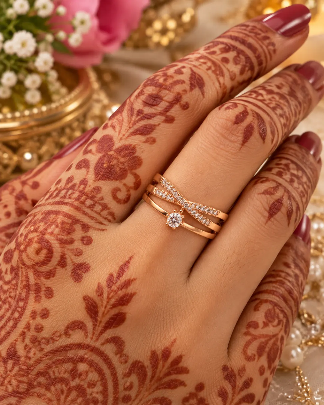 ROSE GOLD FLORAL DAIMOND CUFF RING