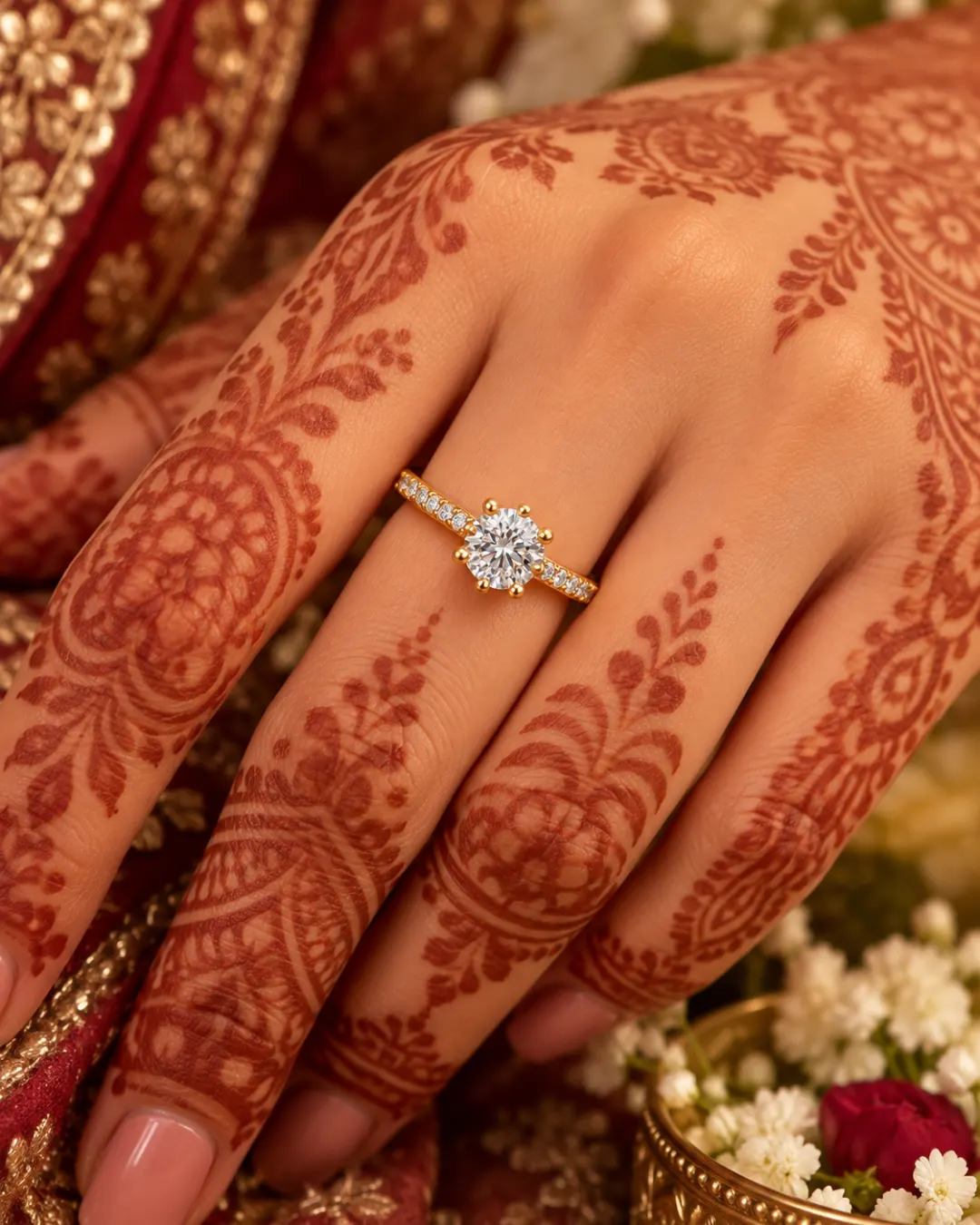 ROSE GOLD SOLITAIRE DIAMOND FLORAL RING