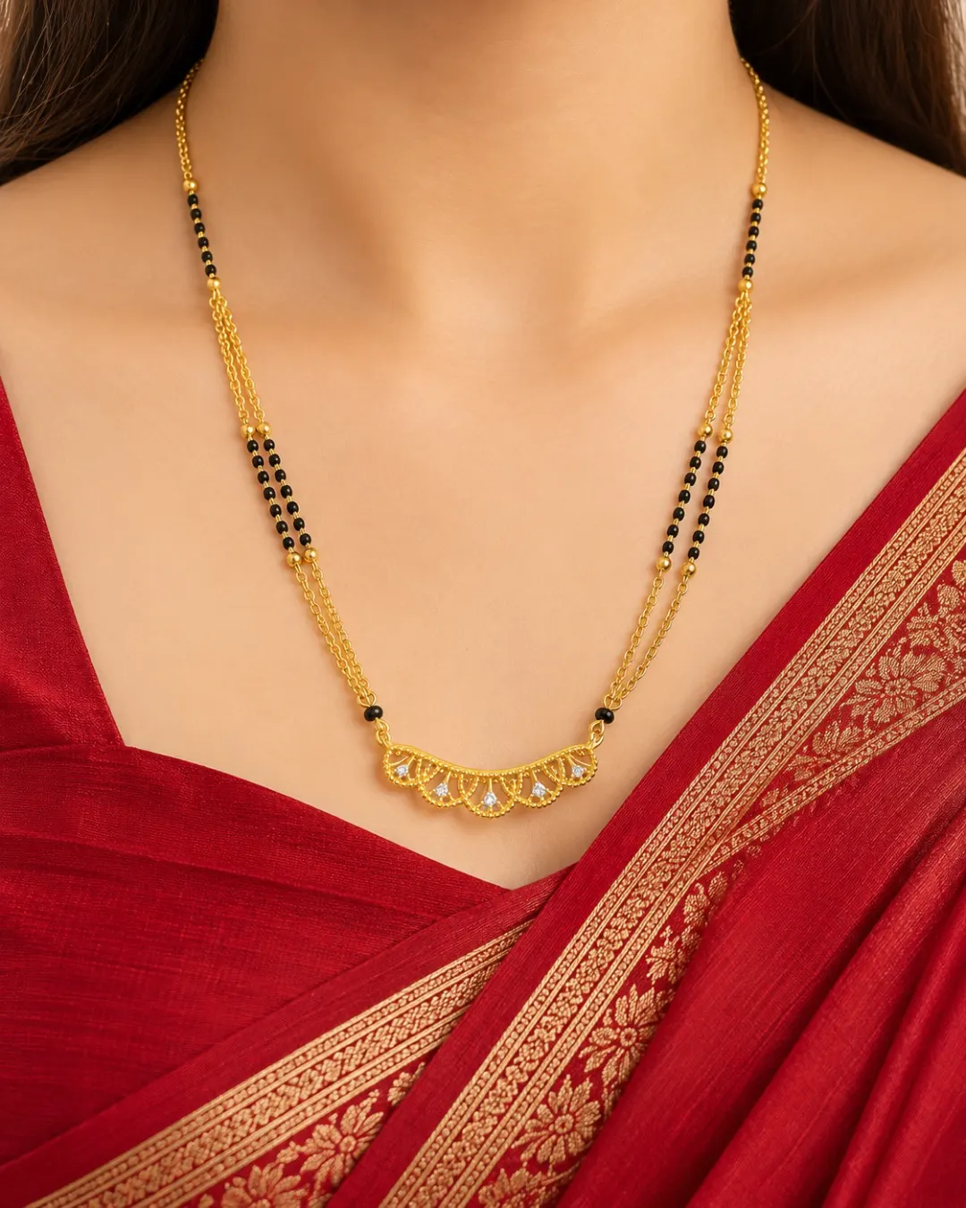 ELEGANT GOLD-TONE DOUBLE LAYER BLACK BEADS MANGALSUTRA