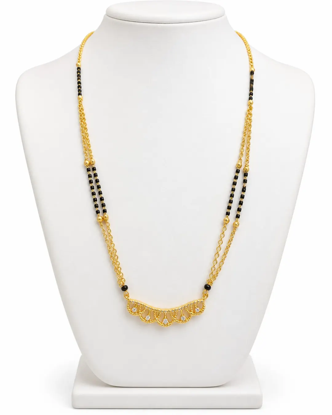 ELEGANT GOLD-TONE DOUBLE LAYER BLACK BEADS MANGALSUTRA