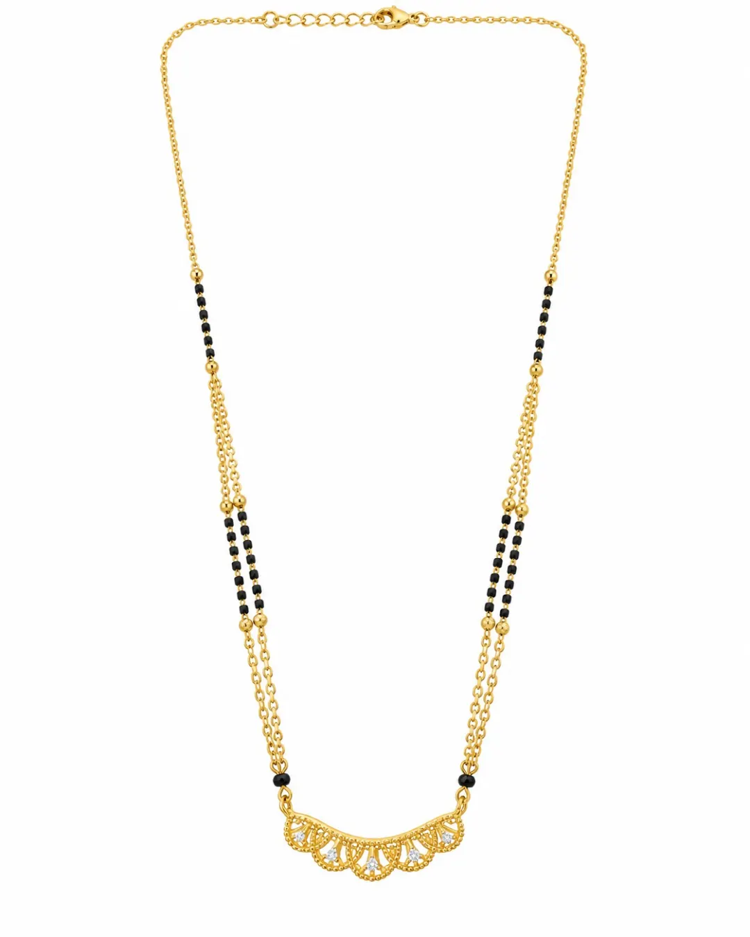 ELEGANT GOLD-TONE DOUBLE LAYER BLACK BEADS MANGALSUTRA