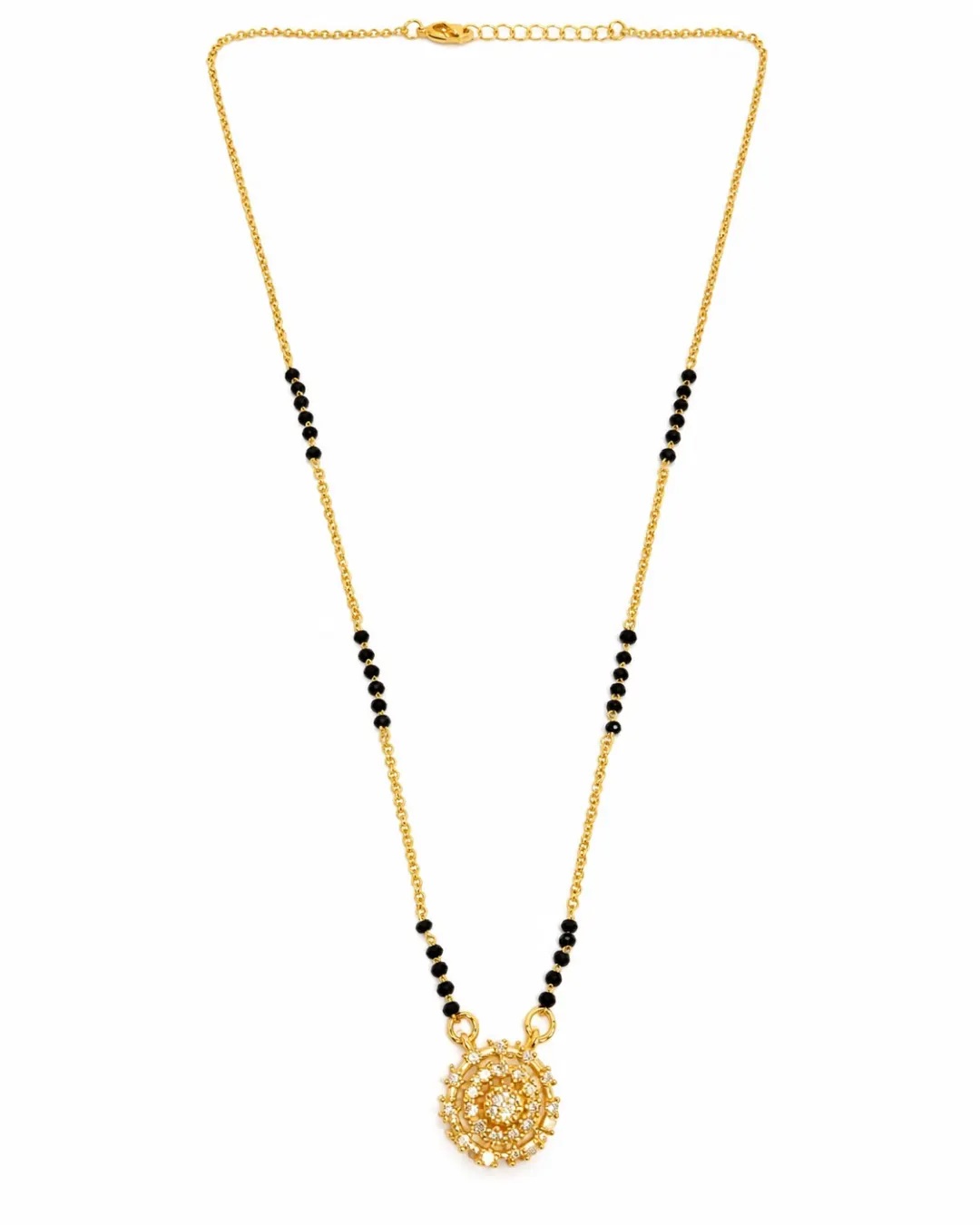 ELEGANT GOLD-TONE FLORAL PENDANT BLACK BEADS MANGALSUTRA
