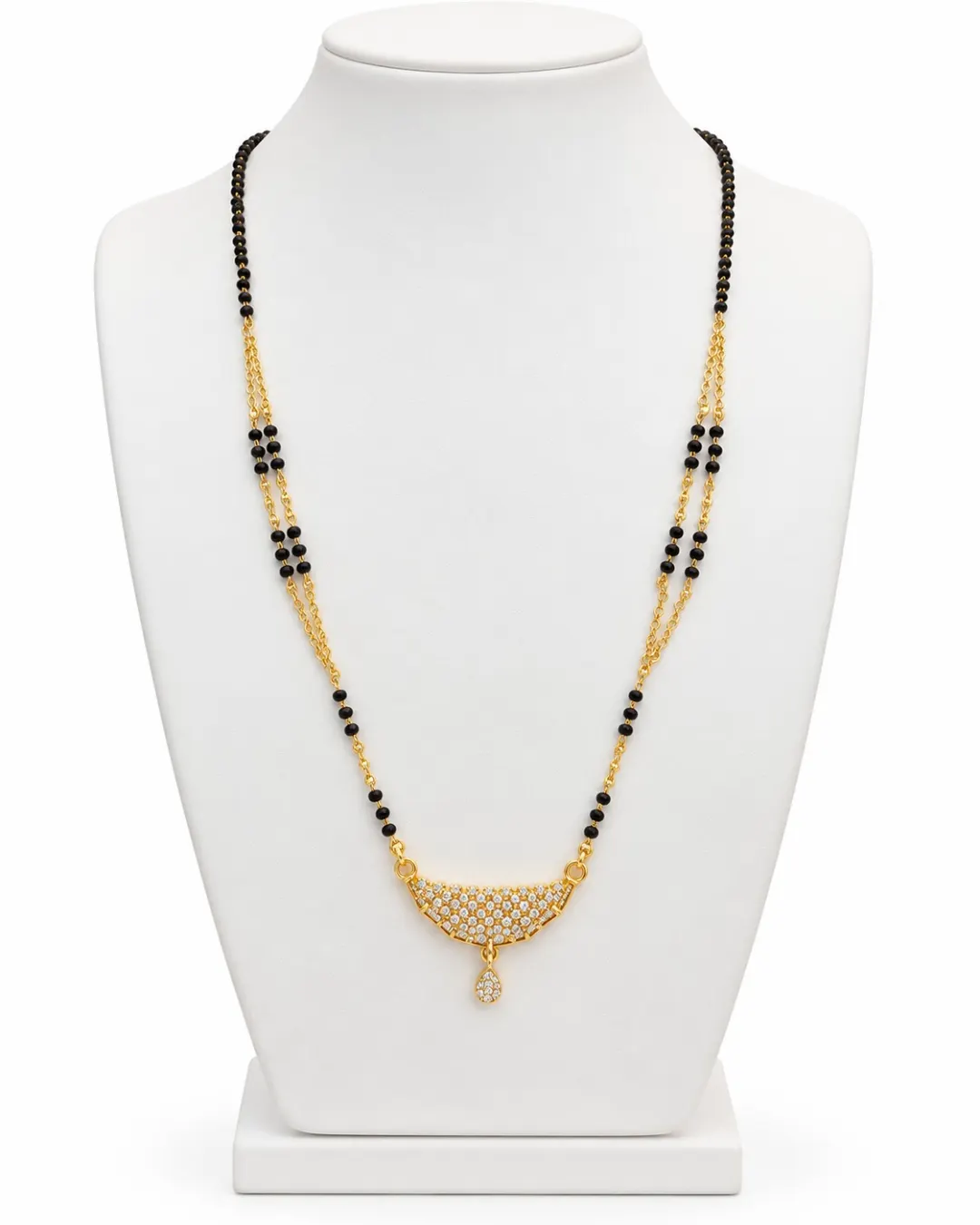 GOLD-TONE DOUBLE CHAIN BLACK BEADS MANGALSUTRA WITH DROP PENDANT