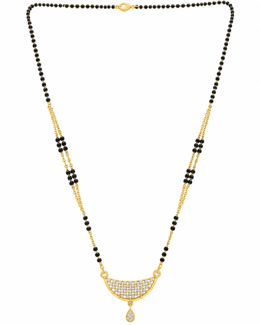 GOLD-TONE DOUBLE CHAIN BLACK BEADS MANGALSUTRA WITH DROP PENDANT