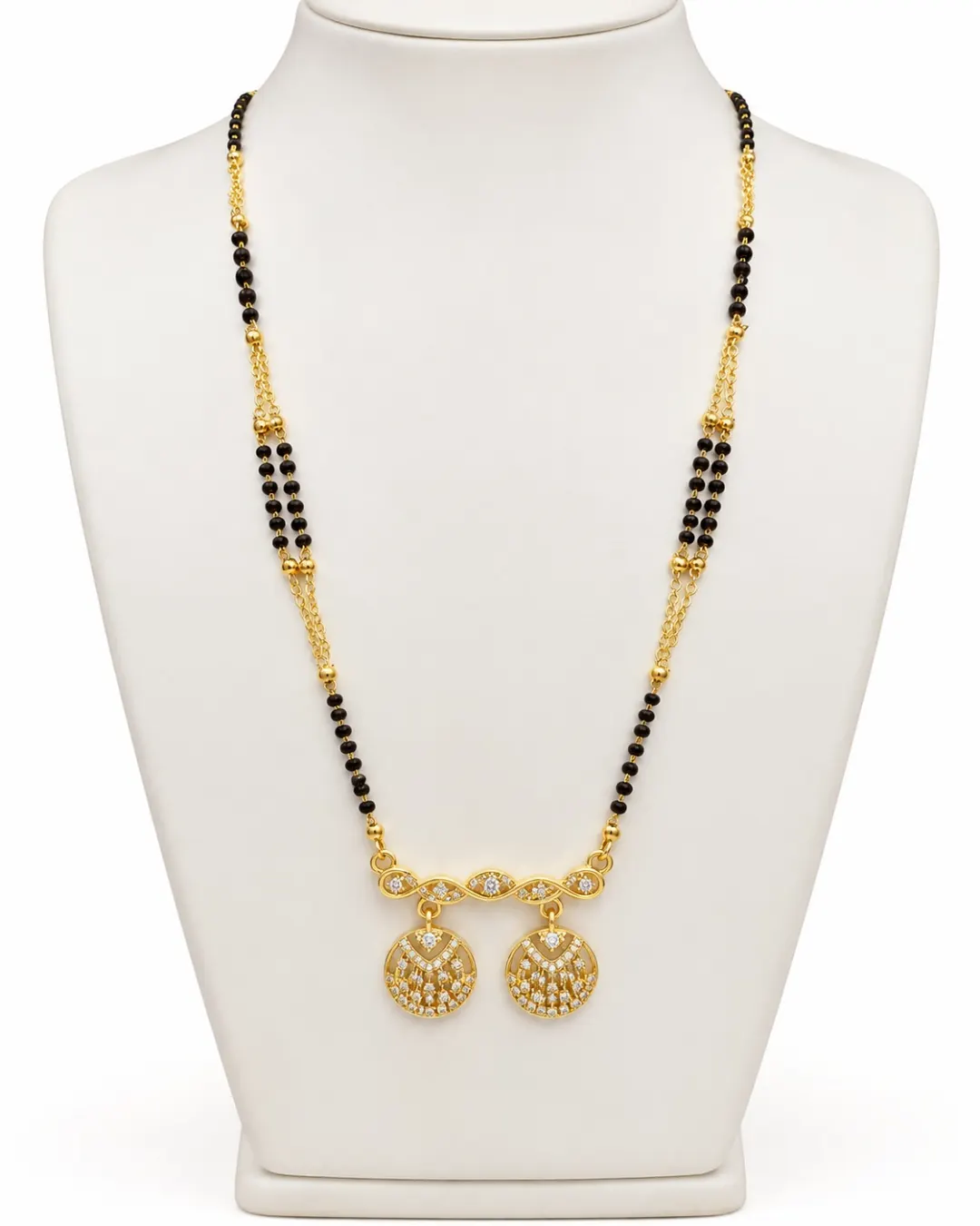 ELEGANT GOLD-TONE DOUBLE COIN PENDANT BLACK BEADS MANGALSUTRA