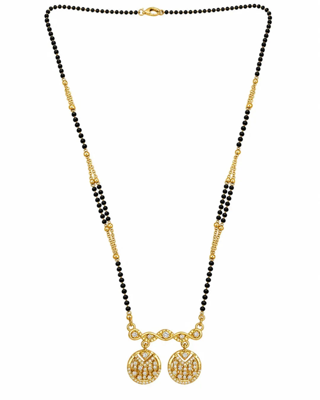 ELEGANT GOLD-TONE DOUBLE COIN PENDANT BLACK BEADS MANGALSUTRA