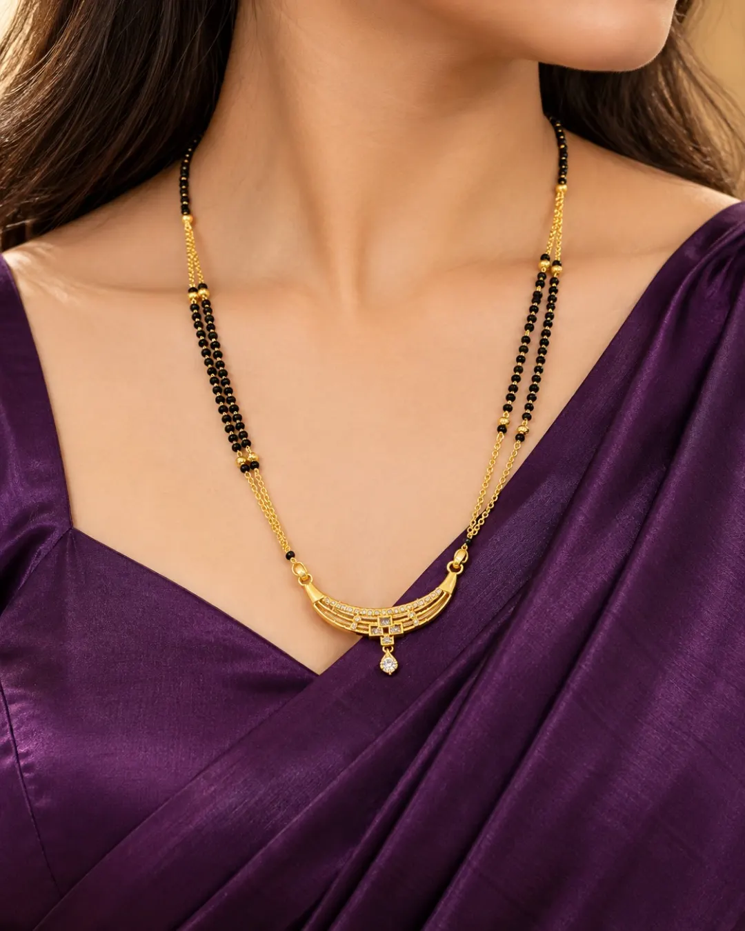 GOLD-TONE DOUBLE LAYER BLACK BEADS MANGALSUTRA