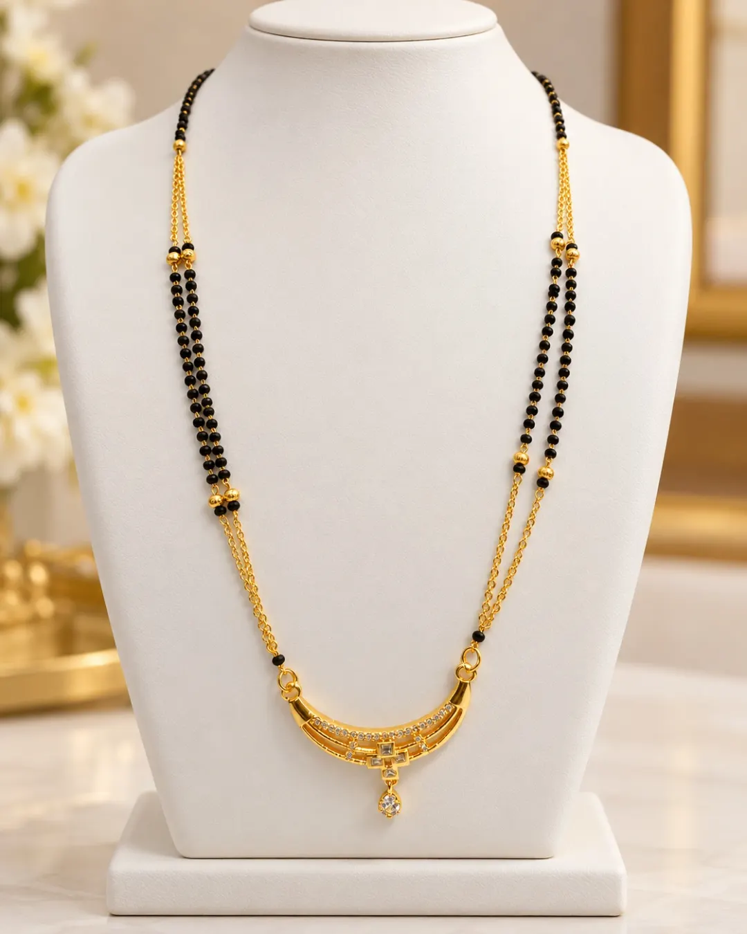 GOLD-TONE DOUBLE LAYER BLACK BEADS MANGALSUTRA
