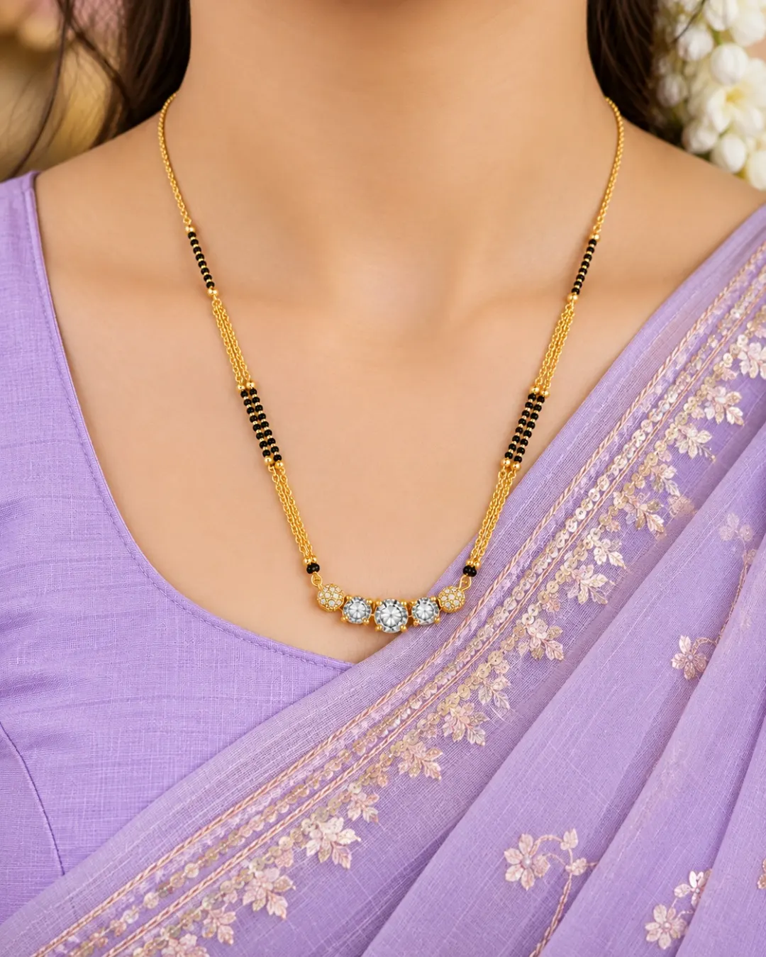 GOLD-TONE DOUBLE CHAIN BLACK BEADS MANGALSUTRA