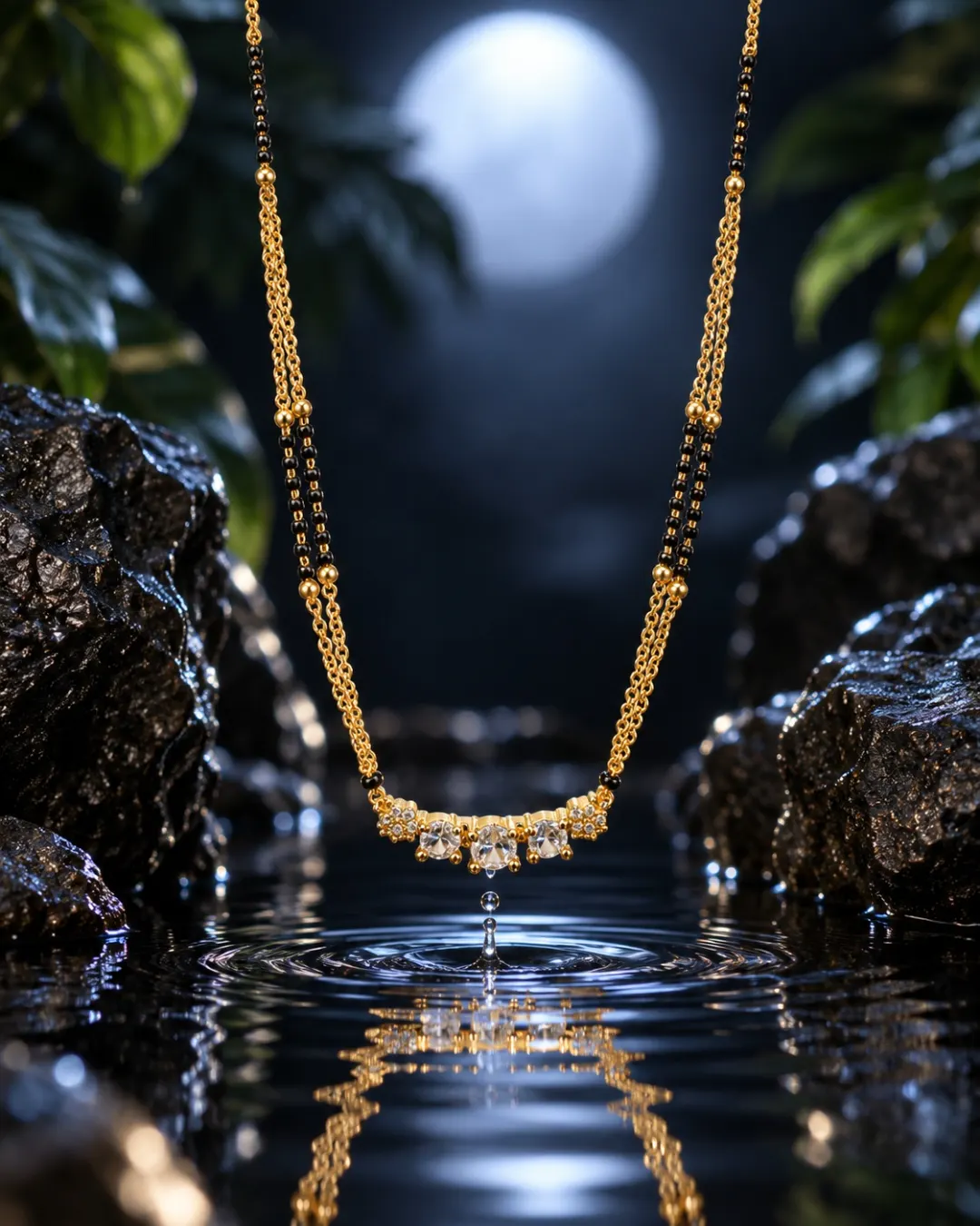 GOLD-TONE DOUBLE CHAIN BLACK BEADS MANGALSUTRA