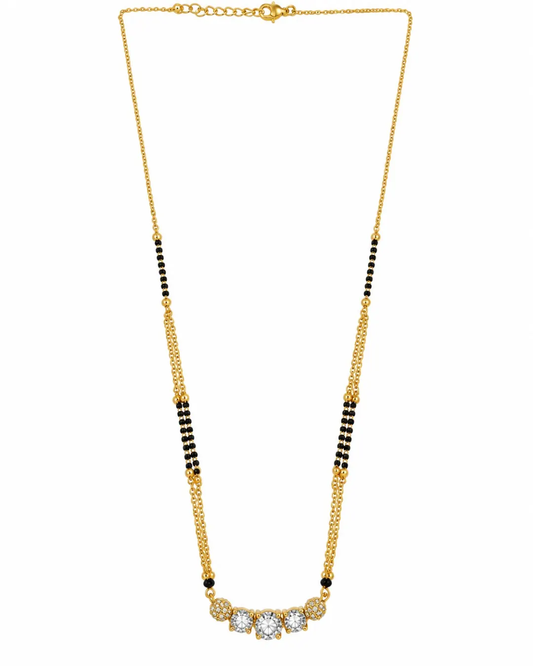 GOLD-TONE DOUBLE CHAIN BLACK BEADS MANGALSUTRA